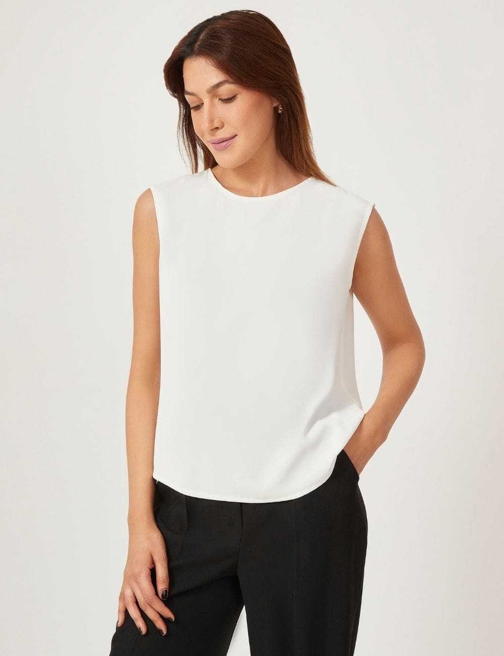 Top blanc en viscose à plis
