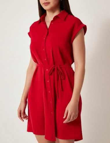 Robe chemise rouge avec ceinture