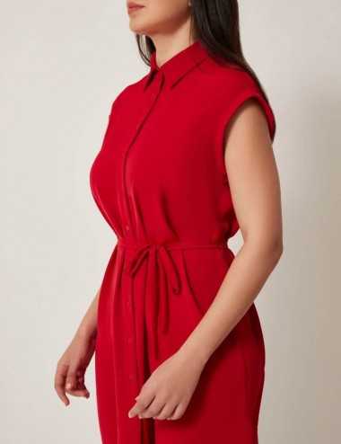 Robe chemise rouge avec ceinture