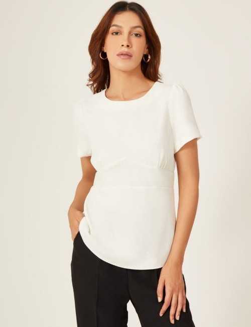 Top blanc demi manches en viscose