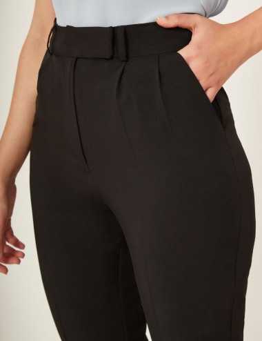 Pantalon droit noir avec plis