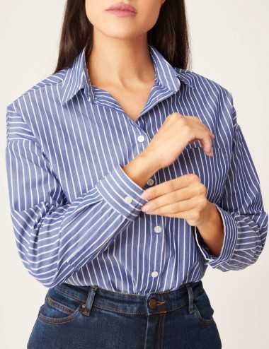 Chemise en coton bleue à rayures