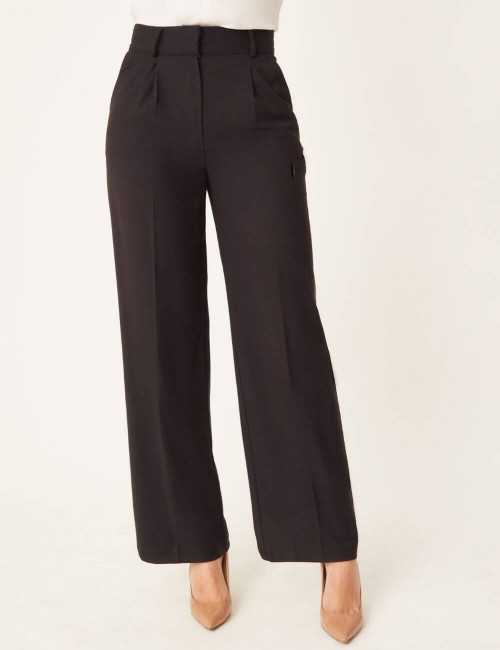 Pantalon large taille haute noir