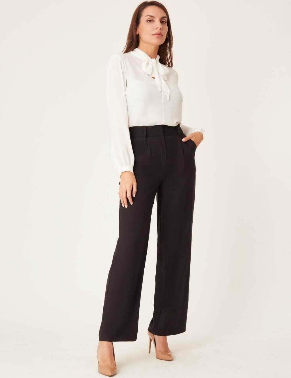 Pantalon large taille haute noir