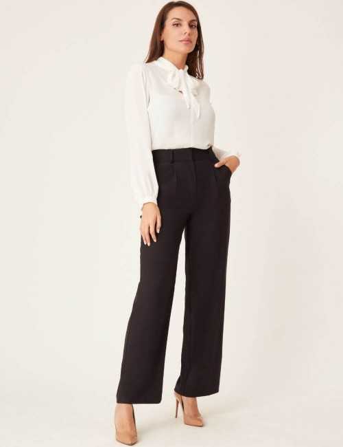 Pantalon large taille haute noir