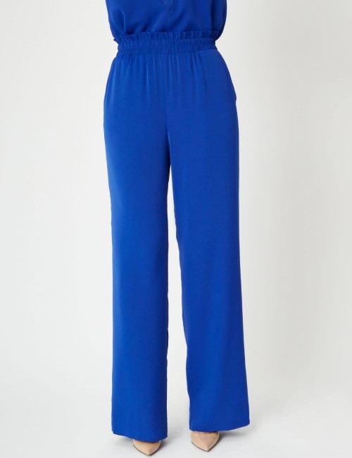 Pantalon large taille haute en viscose