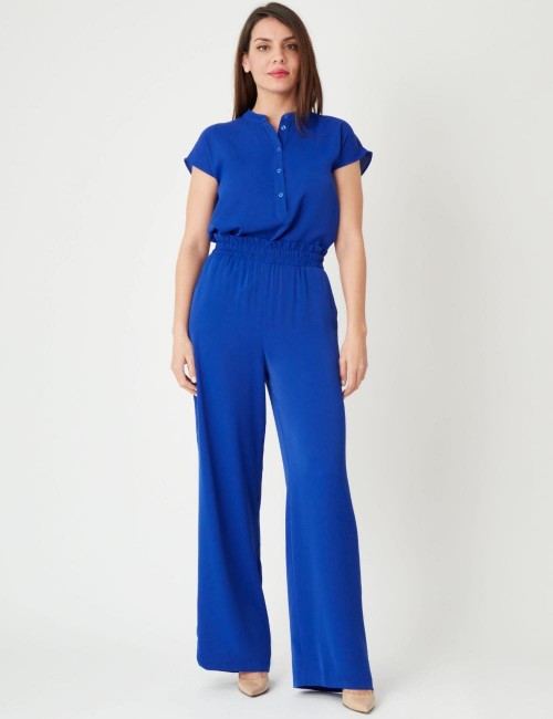 Top Bleu roi manches courtes en viscose