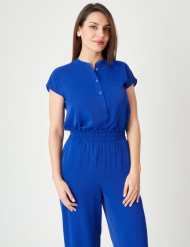 Top Bleu roi manches courtes en viscose