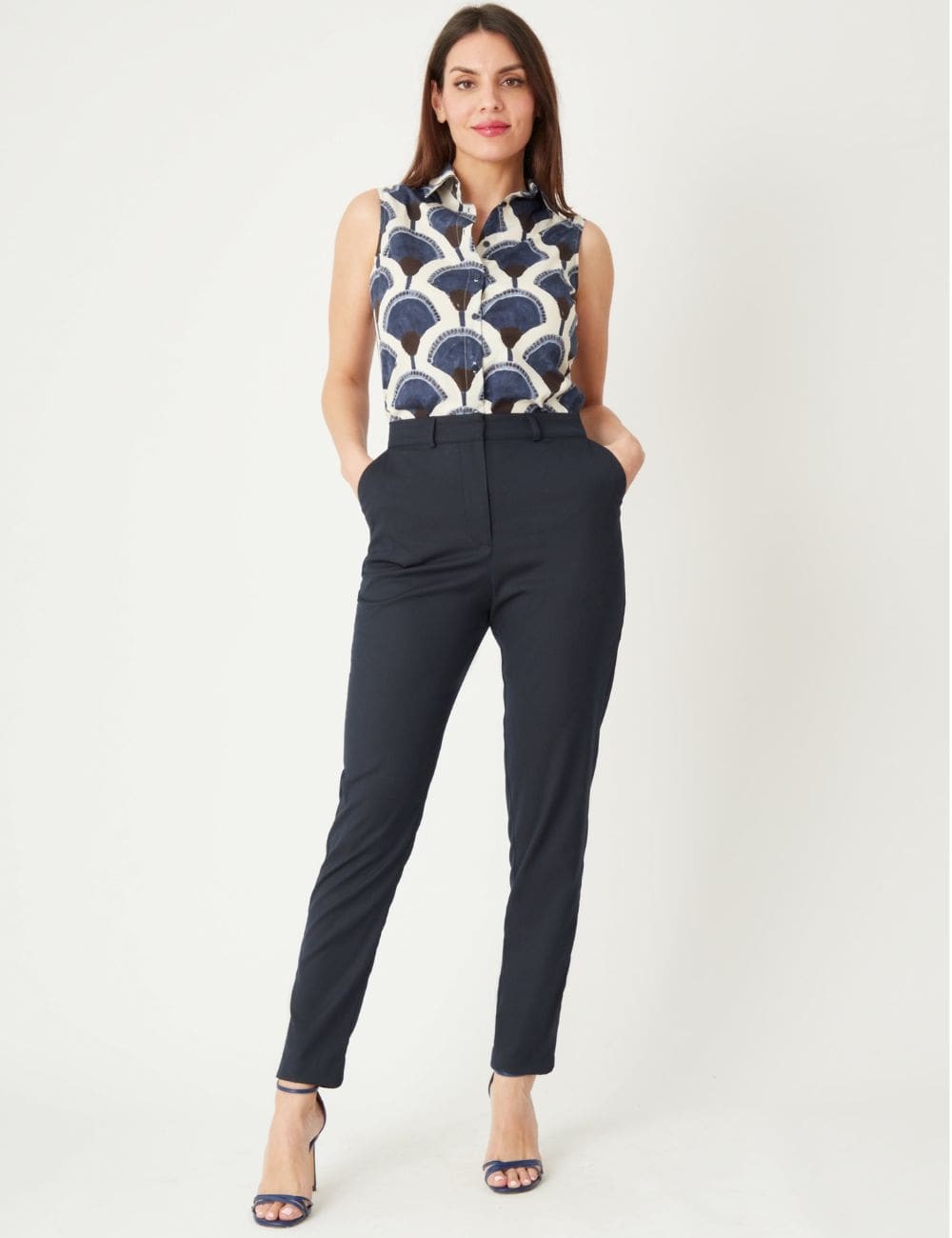 Chemise courte imprimée bleue en coton