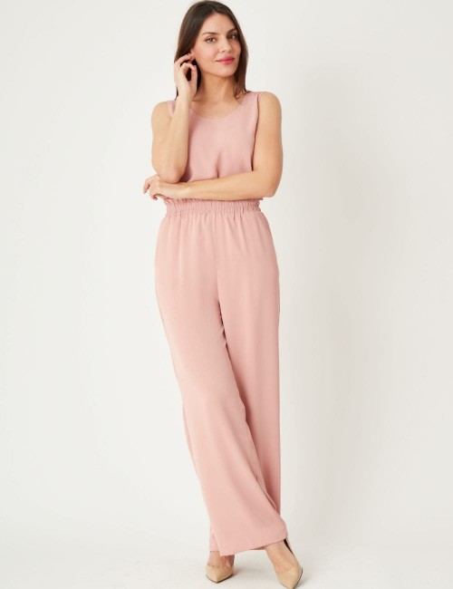 Pantalon large taille haute en viscose