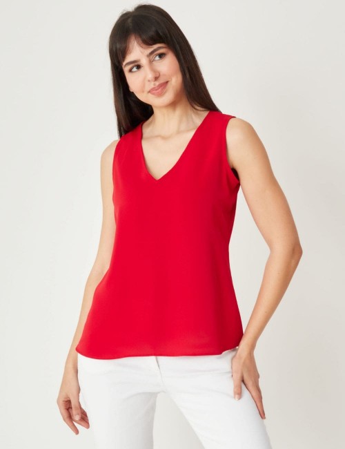 Top en viscose Rouge sans manches