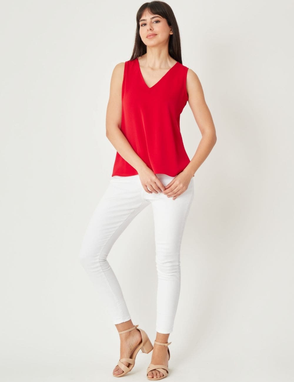 Top en viscose Rouge sans manches