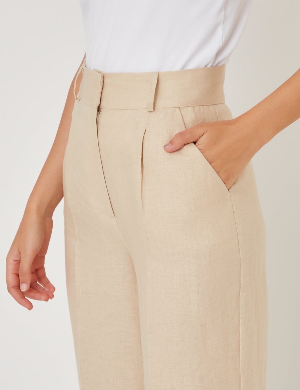 Pantalon large en lin beige