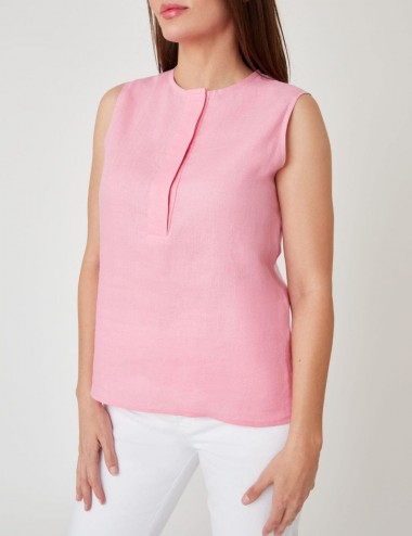 Top rose sans manches en Lin