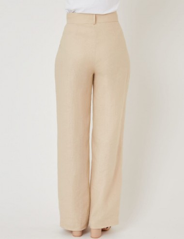 Pantalon large en lin beige