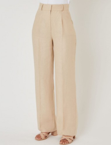 Pantalon large en lin beige