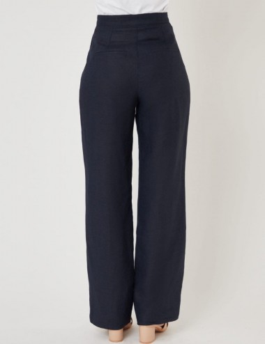 Pantalon droit taille haute marine