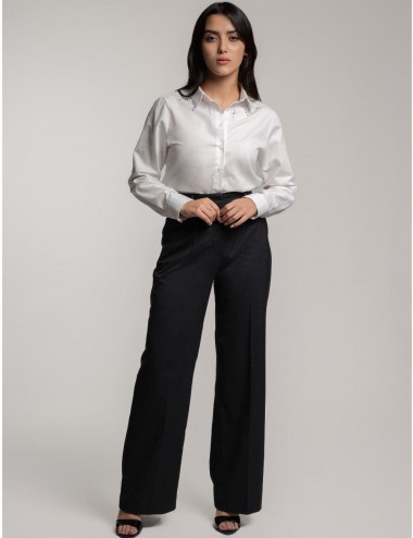 Pantalon droit et large taille haute gris