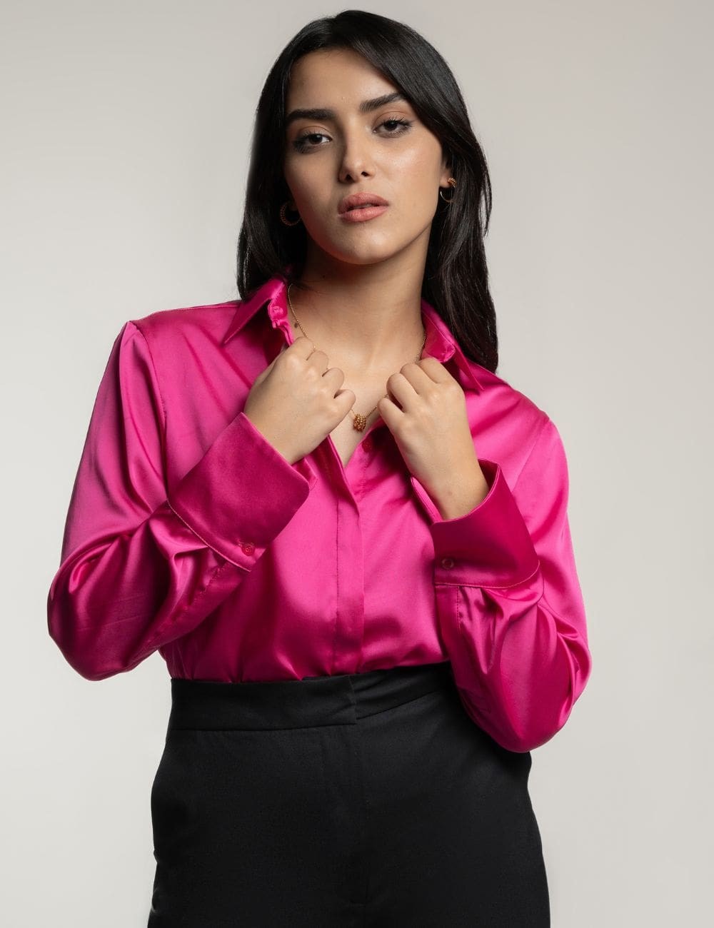 Chemise fluide en soie rose fuchsia