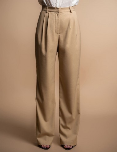 Pantalon droit et large taille haute camel