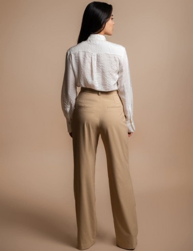 Pantalon droit et large taille haute camel