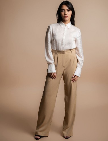 Pantalon droit et large taille haute camel