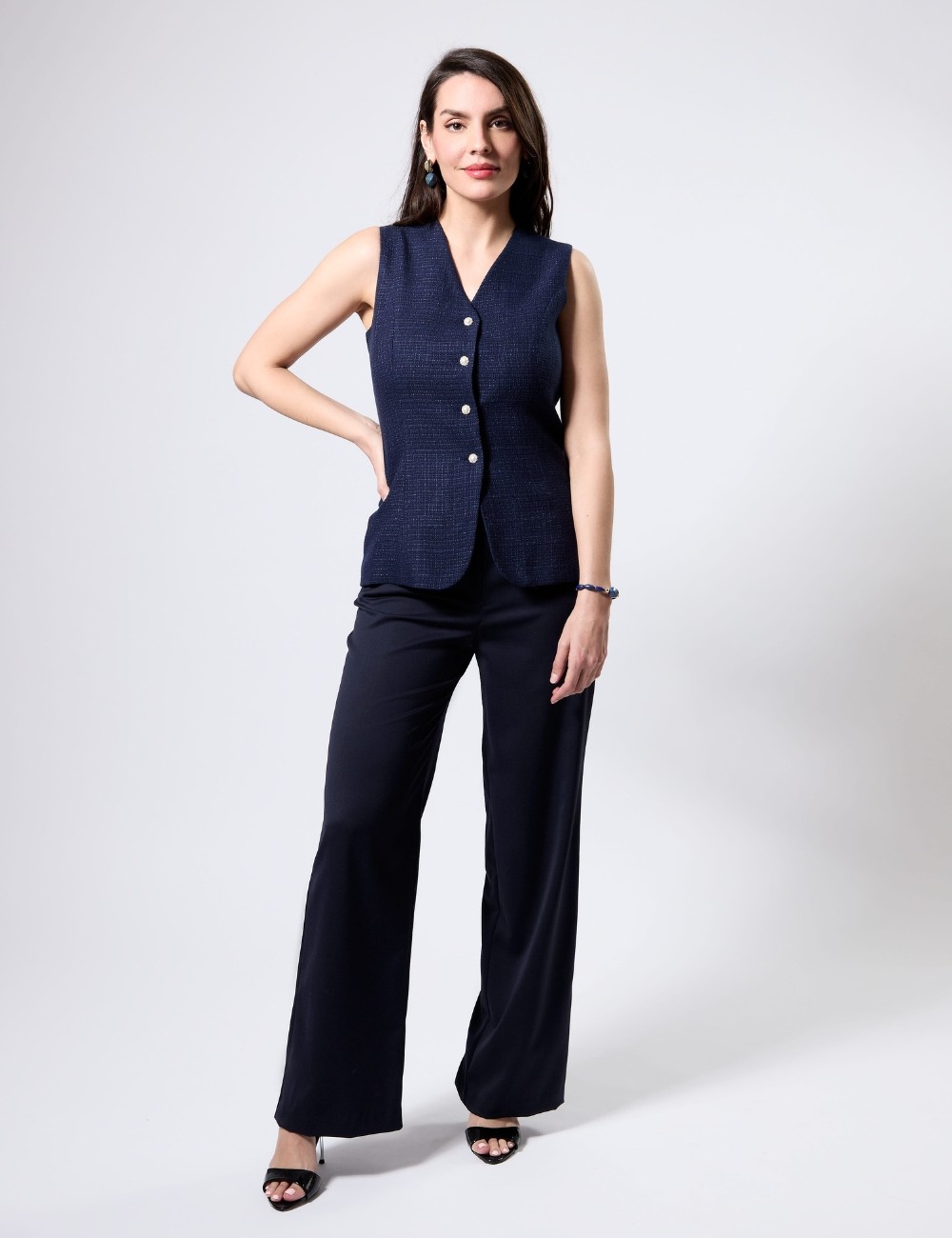 Jeanne Gilet Tweed Marine -...