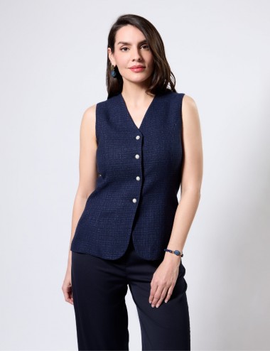 Jeanne Gilet Tweed Marine -...
