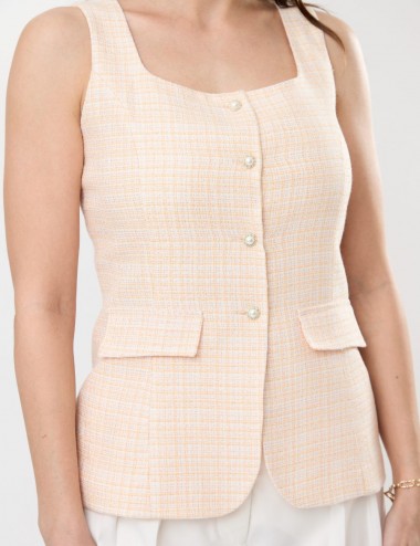 Marie Gilet Tweed Saumon-...