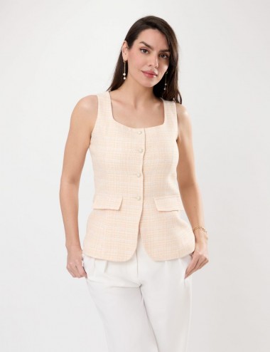 Marie Gilet Tweed Saumon-...